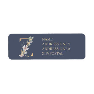 Z Monogram Floral Personalized Return Address Label