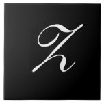Z Monogram Initial White on Black Ceramic Tile<br><div class="desc">Classic White Letter Monogram on Black Background,  Z.</div>