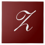 Z Monogram Initial White on Dark Red Ceramic Tile<br><div class="desc">Classic White Letter Monogram on Dark Red Background,  Z.</div>