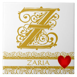 Z Monogram Name Gold Lace Red Heart Template Tile