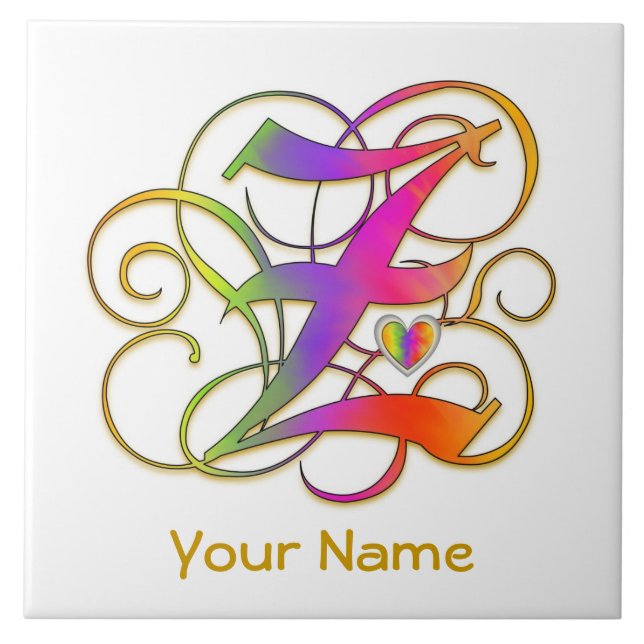 Z Monogram Your Name "Gothic Rainbow" Ceramic Tile (Front)