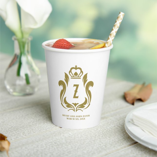 Z Monogrammed Gold Crest Paper cup (Insitu)