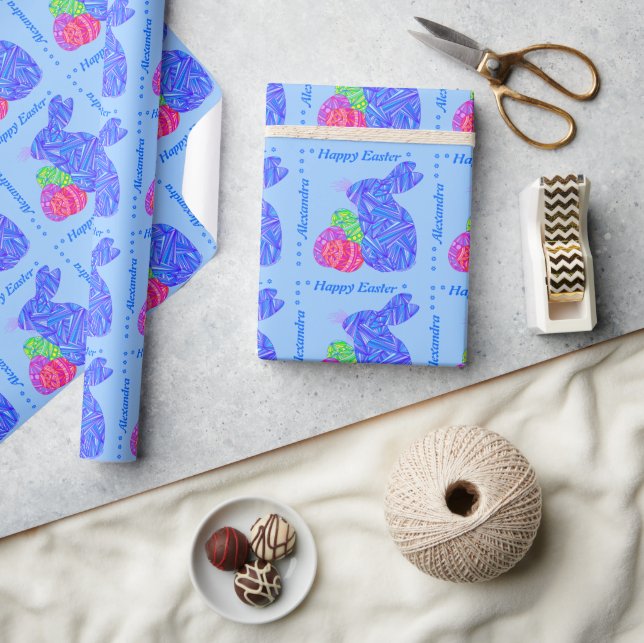 Z Personalised Blue Easter Bunny Easter Eggs Wrapping Paper (Crafts)