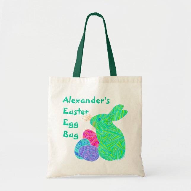 Z Personalised Green Easter Bunny And Eggs Fun Tote Bag (Front)