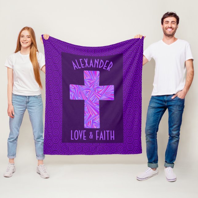 Z Purple Cross Christian Symbol Personalised Fleece Blanket (In Situ)