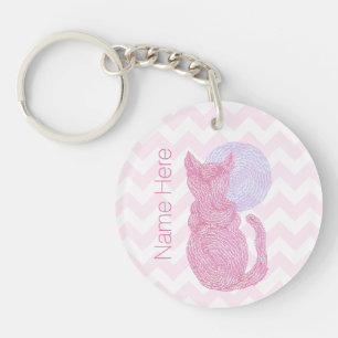 Z Red Cat And The Moon Cat Lover Personalised Key Ring