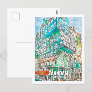 Zaandam Netherlands Famous Travel Place Watercolor Postcard