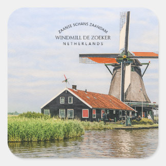 Zaanse Schans Windmill Watercolor Dutch Heritage Square Sticker