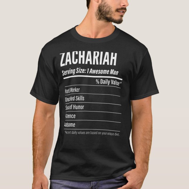 Zachariah Serving Size Nutrition Label Calories T-Shirt (Front)
