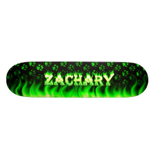 Zachary skateboard green fire and flames design.