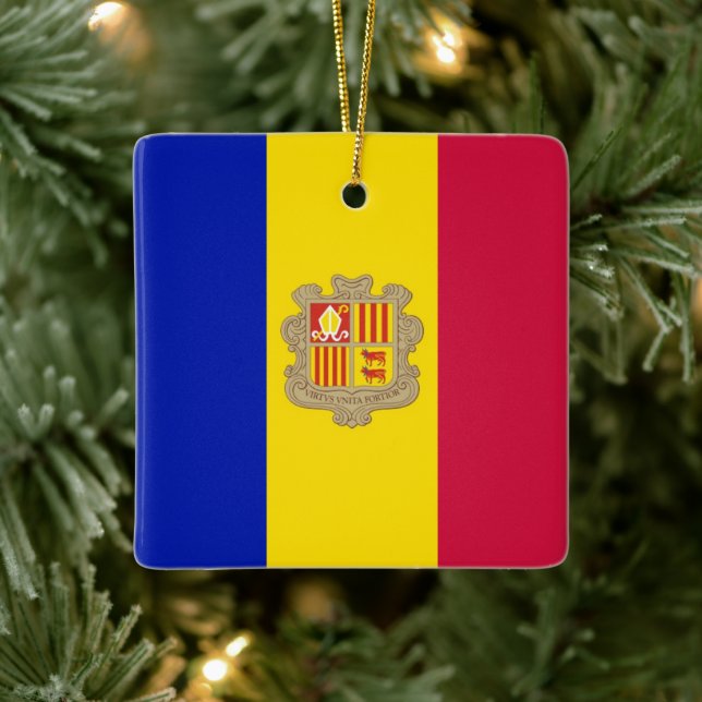 zAD002 FLAG of Andorra, Ceramic Ornament (Tree)