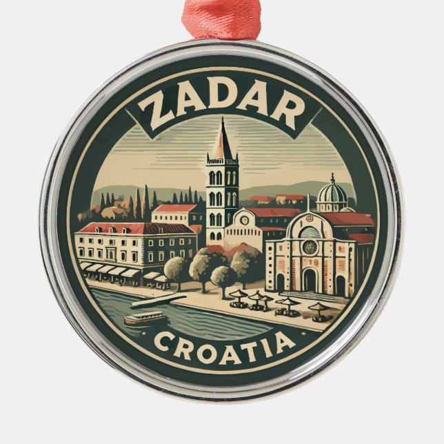 Zadar Croatia Illustration Travel Art Badge Metal Ornament (Front)
