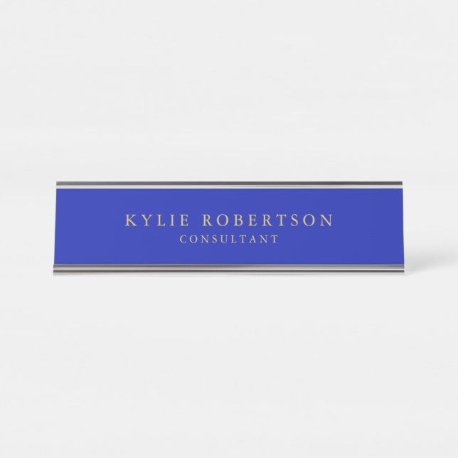 Zaffre Blue Gold Colours Professional Trendy Moder Desk Name Plate (Front)