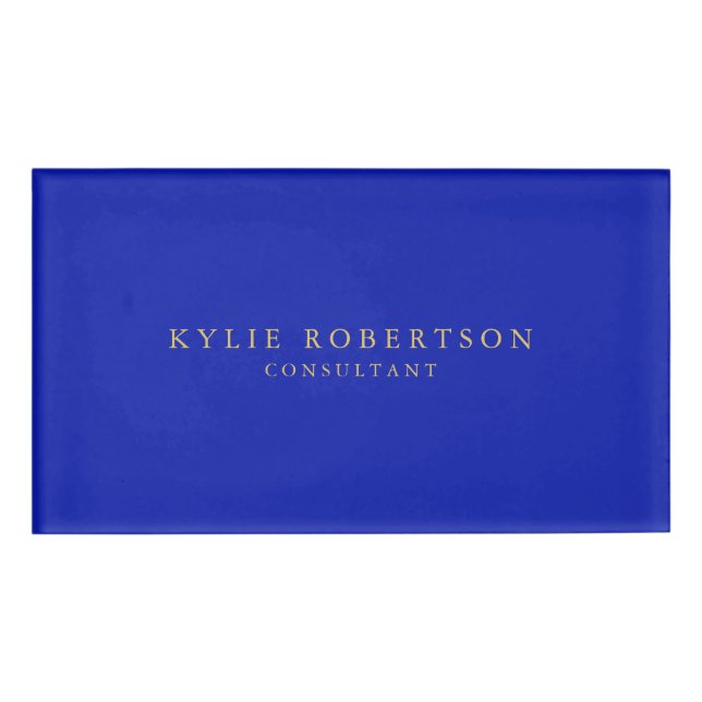 Zaffre Blue Gold Colours Professional Trendy Moder Name Tag (Front)