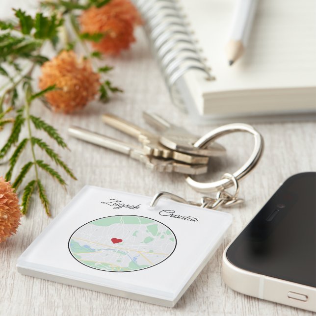 Zagreb City Map Heart Key Ring (Front Right)