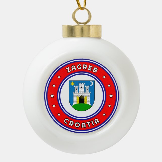 Zagreb Coat Of Arms Croatia Ceramic Ball Christmas Ornament (Front)