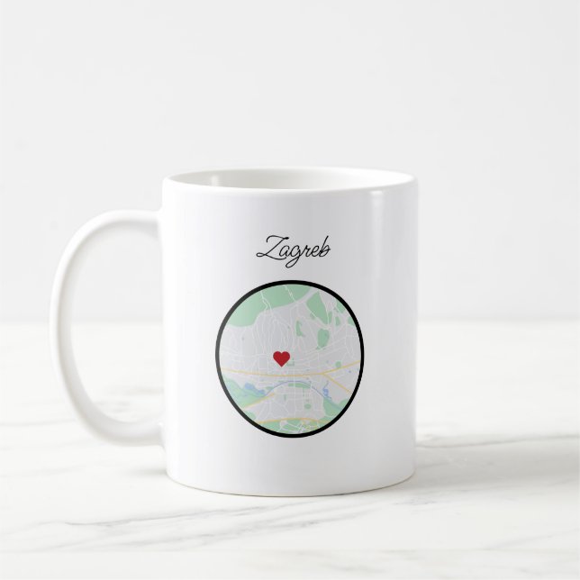 Zagreb Croatia Handpainted City Map Heart Coffee Mug (Left)