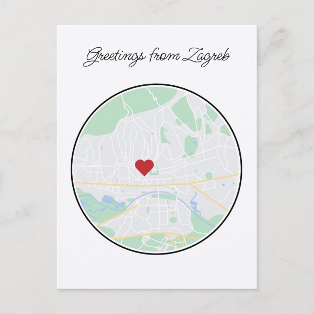 Zagreb Croatia Handpainted City Map Postcard (Front)