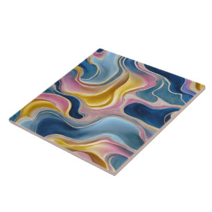 “Zahara” Swirls of blues, pink and sand. Ceramic Tile