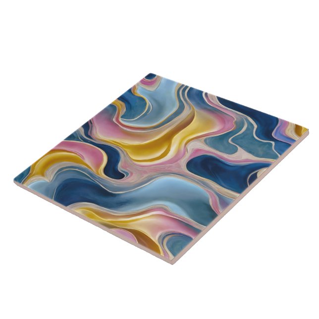 “Zahara” Swirls of blues, pink and sand.  Ceramic Tile (Side)