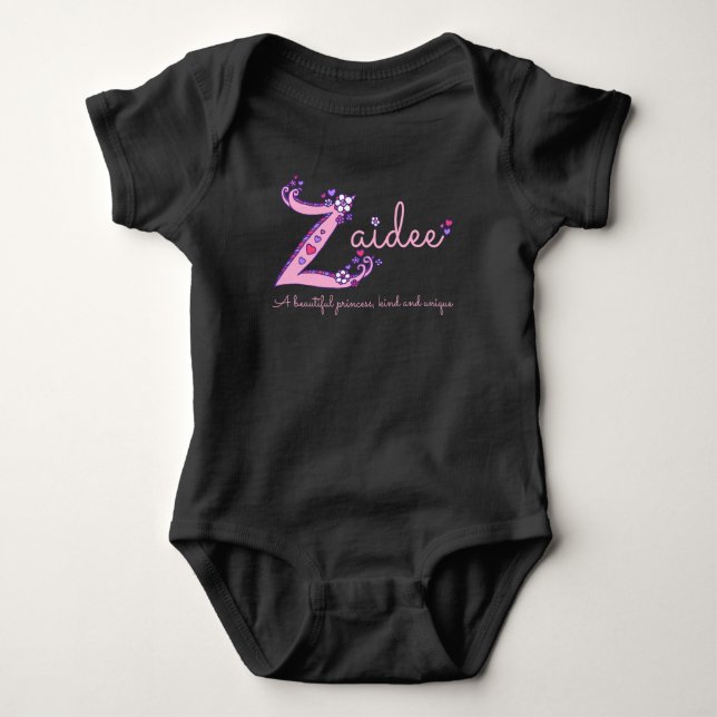 Zaidee girls Z name meaning custom baby apparel Bodysuit (Front)