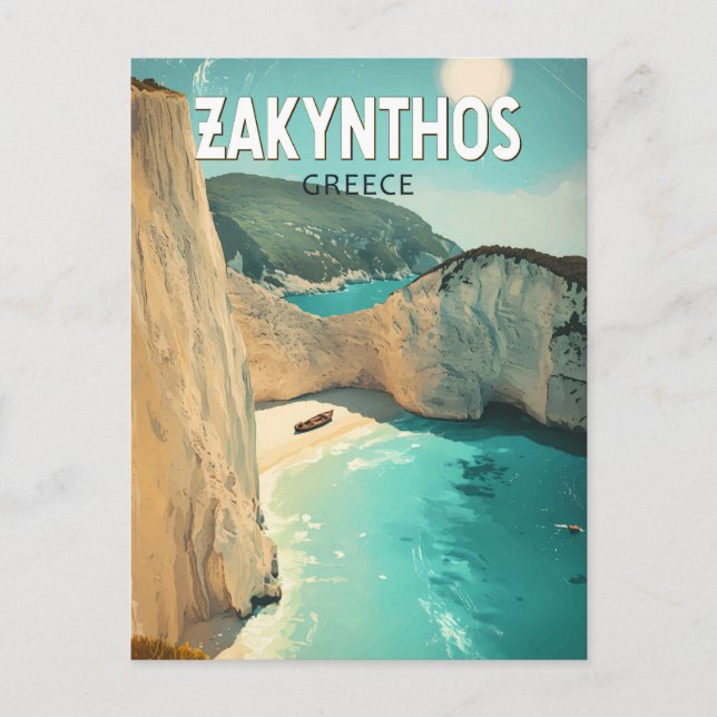 Zakynthos Greece Illustration Travel Art Vintage Postcard (Front)
