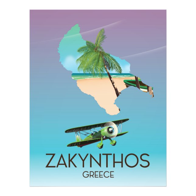 Zakynthos Greece map travel poster (Front)