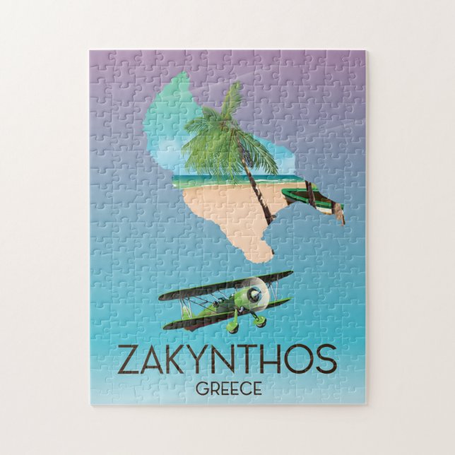 Zakynthos Greece map travel poster Jigsaw Puzzle (Vertical)