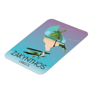 Zakynthos Greece map travel poster Magnet