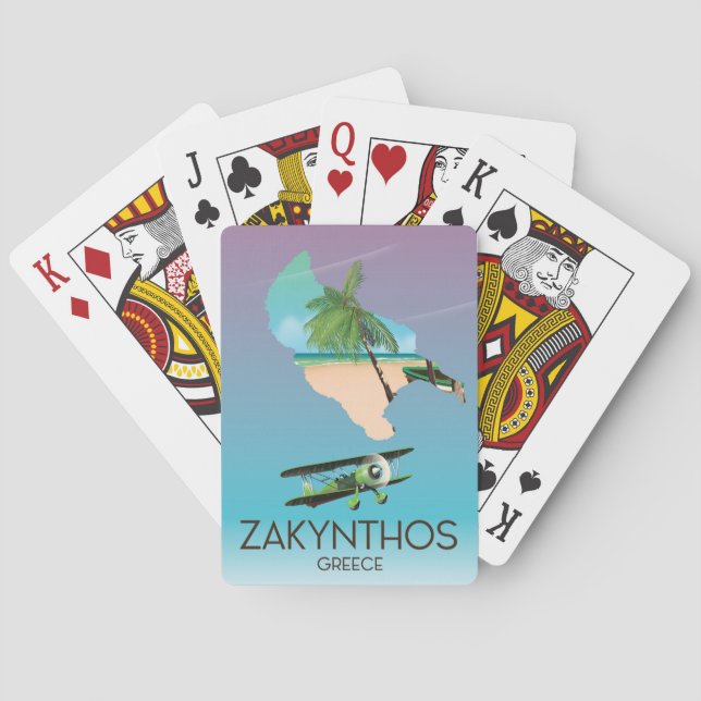 Zakynthos Greece map travel poster Playing Cards (Back)