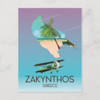 Zakynthos Greece map travel poster