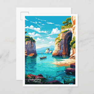 Zakynthos Greece Vintage Travel Illustration Postcard