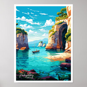 Zakynthos Greece Vintage Travel Illustration Poster