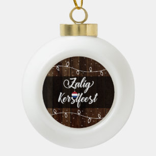 Zalig Kerstfeest Dutch Merry Christmas, Rustic Ceramic Ball Christmas Ornament