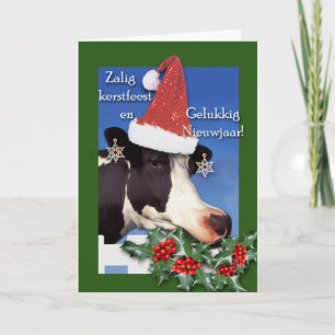 Zalig kerstfeest, Holstein Cow with Santa Hat Holiday Card