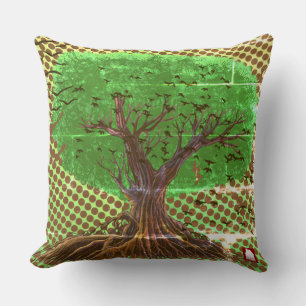ZALMAXI HOME light green brown abstract tree Throw Cushion