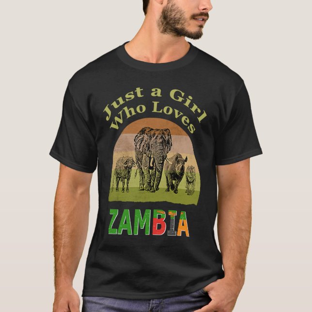 Zambia Big 5 Wildlife with Text Just a Girl Who Lo T-Shirt (Front)
