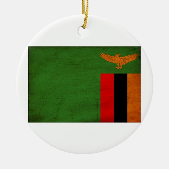 Zambia Flag Ceramic Tree Decoration (Front)