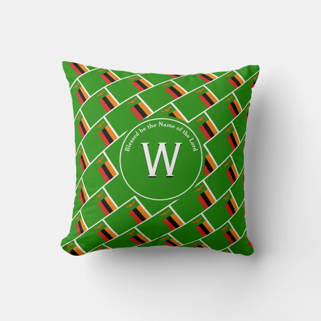ZAMBIA FLAG  Customised Monogram Scripture Zambian Cushion (Front)