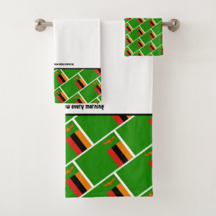 ZAMBIA FLAG Customised Scripture WHITE Zambian Bath Towel Set