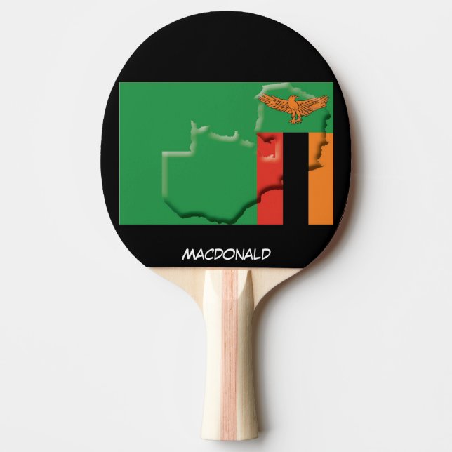 ZAMBIA FLAG & MAP Personalised BLACK Ping Pong Paddle (Front)