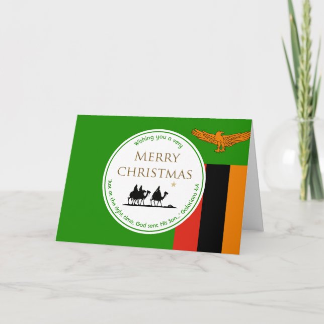 ZAMBIA FLAG Three Wise Men Scripture Christmas Holiday Card (Front)