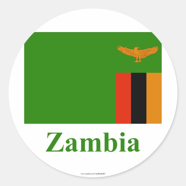 Zambia Flag with Name Classic Round Sticker (Front)