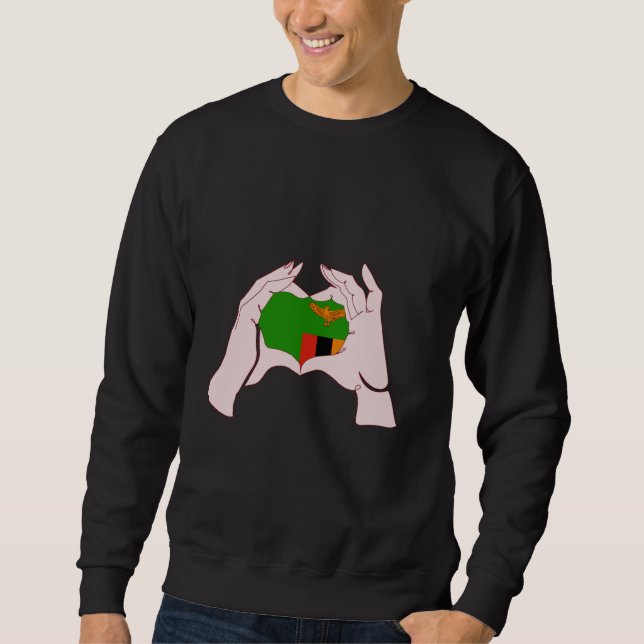 Zambia Handsign Heart Zambian Flag Zambian Pride Sweatshirt (Front)