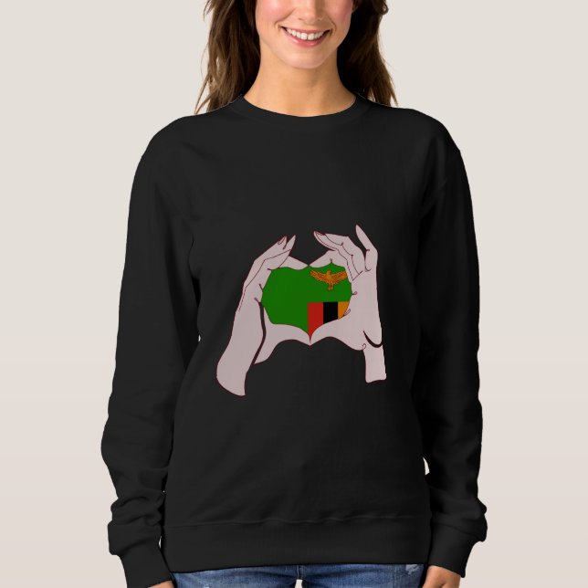 Zambia Handsign Heart Zambian Flag Zambian Pride Sweatshirt (Front)