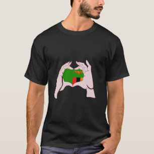 Zambia Handsign Heart Zambian Flag Zambian Pride T-Shirt