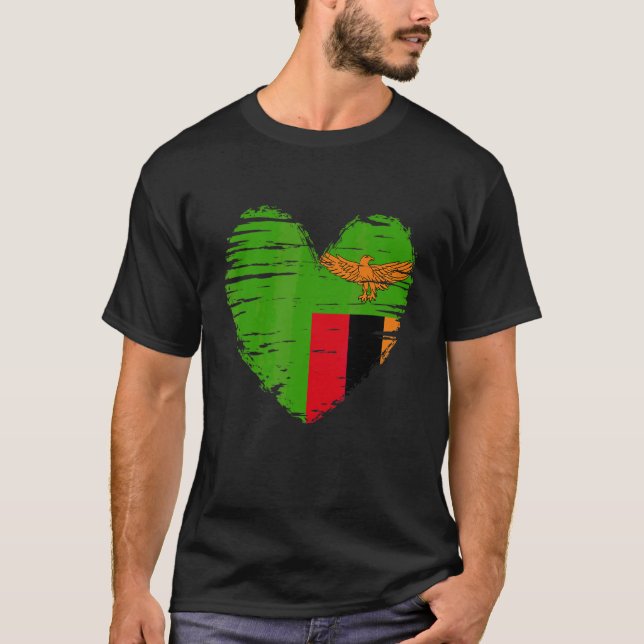 Zambia Heart Zambian Flag Zambian Pride T-Shirt (Front)
