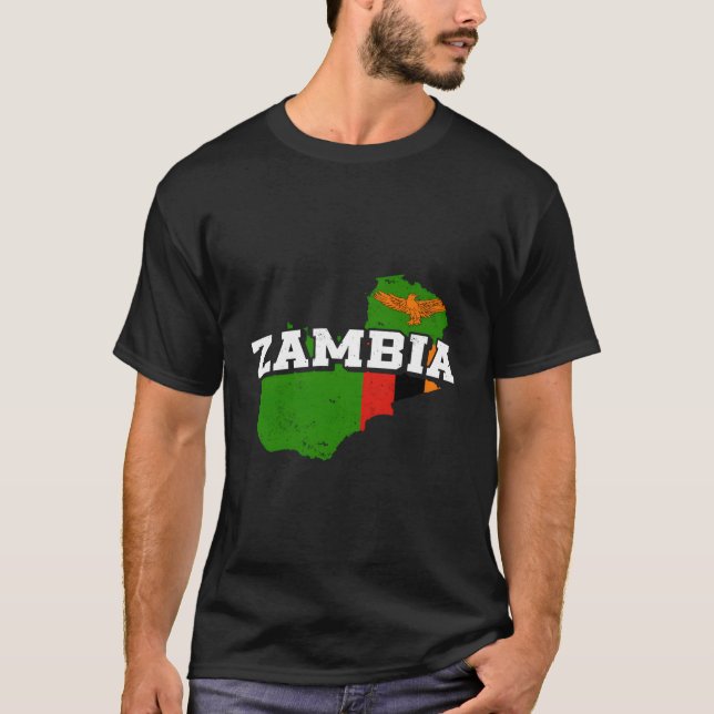 Zambia Map And Flag Souvenir Zambian T-Shirt (Front)