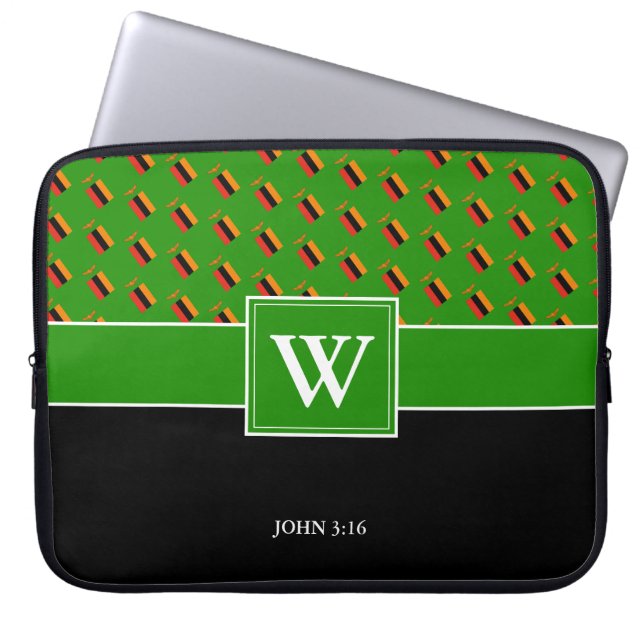 ZAMBIA Monogram Christian JOHN 3:16 GREEN Laptop Sleeve (Front)