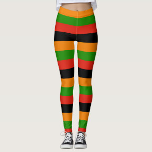 Zambia National Flag Colours Horizontal Striped Leggings